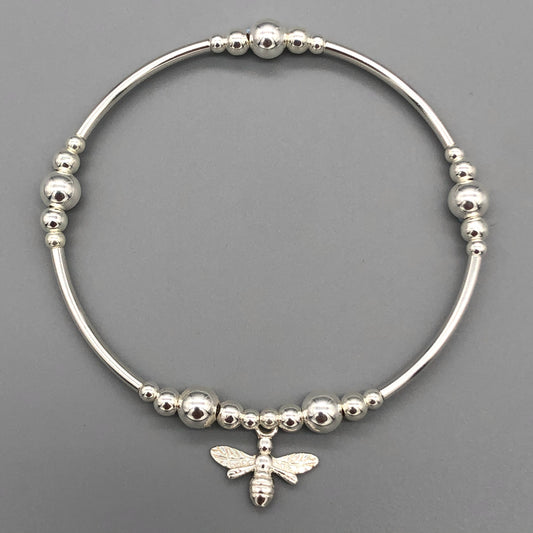 Bee charm women's sterling silver stacking stretch bracelet by My Silver Wish