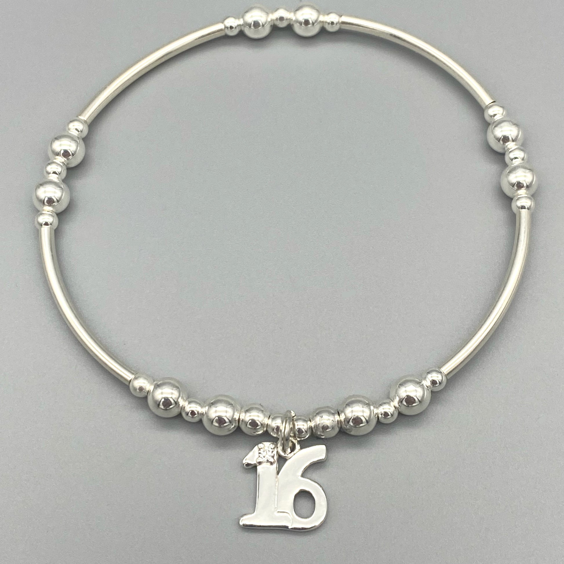 16th birthday charm sterling silver girl's stacking bracelet by My Silver Wish