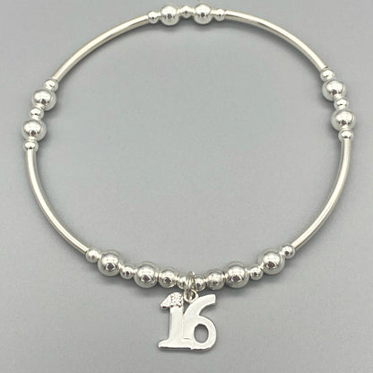 16th birthday charm sterling silver girl's stacking bracelet by My Silver Wish