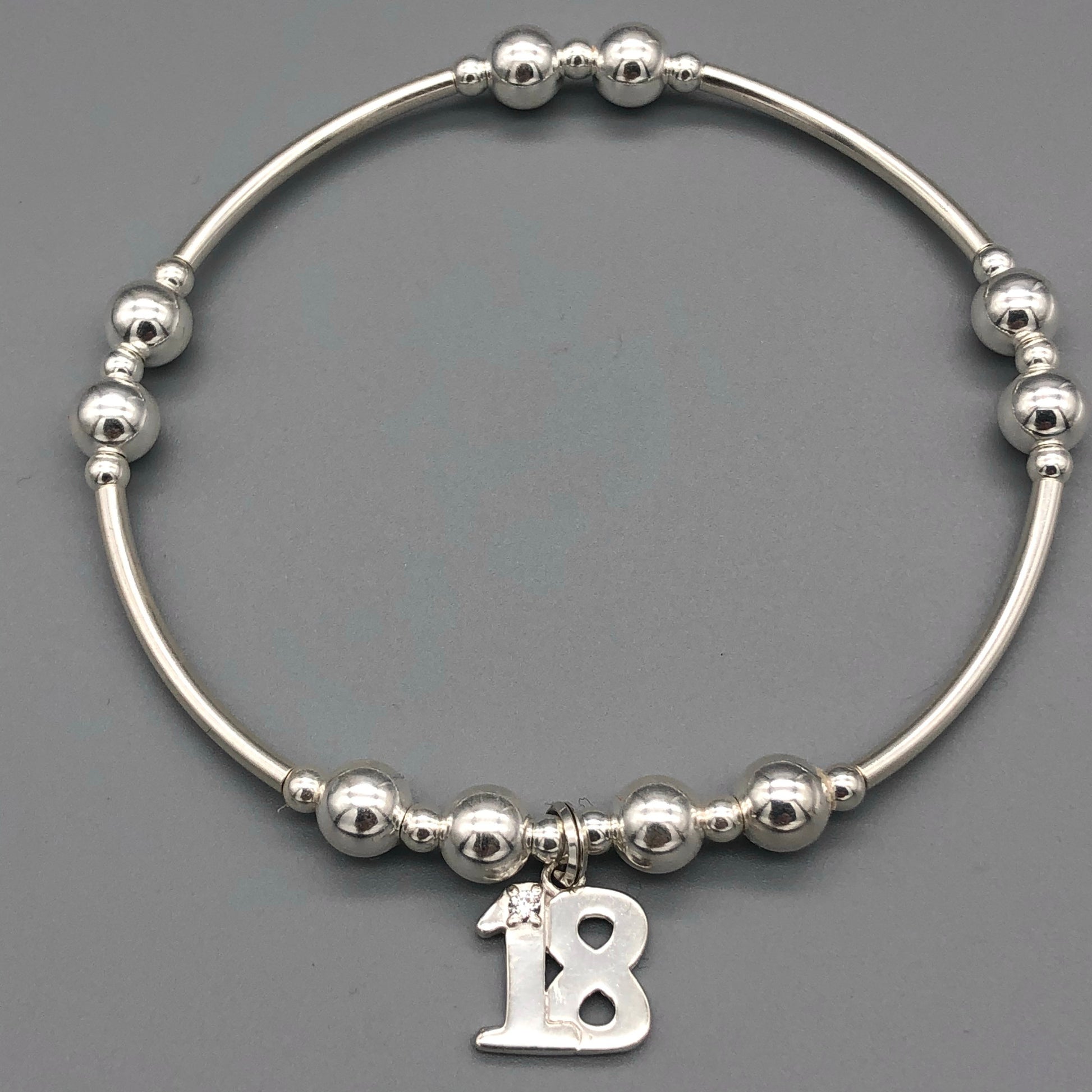 18th Birthday charm girl's sterling silver stacking bracelet by My Silver Wish