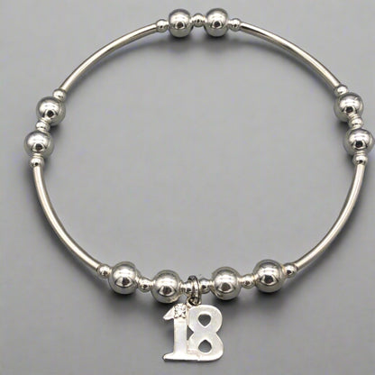 18th Birthday charm girl's sterling silver stacking bracelet by My Silver Wish