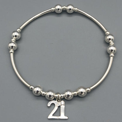 21st Birthday charm women's sterling silver stacking bracelet by My Silver Wish