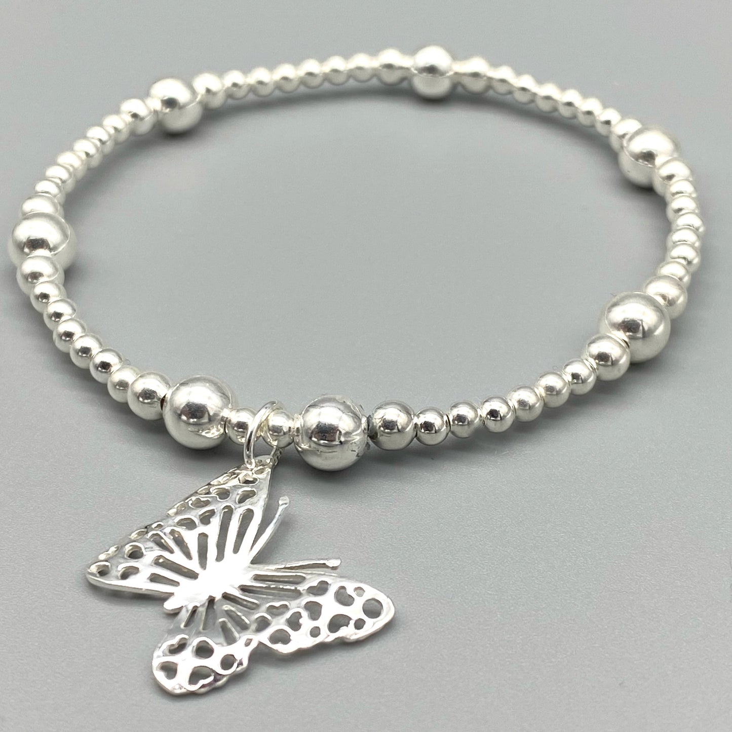 Butterfly charm sterling silver stacking bracelet for her by My Silver Wish