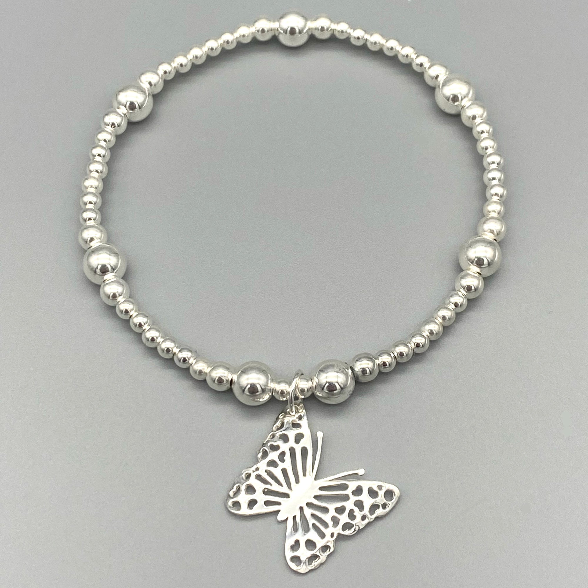 Silver butterfly hot sale charm bracelet