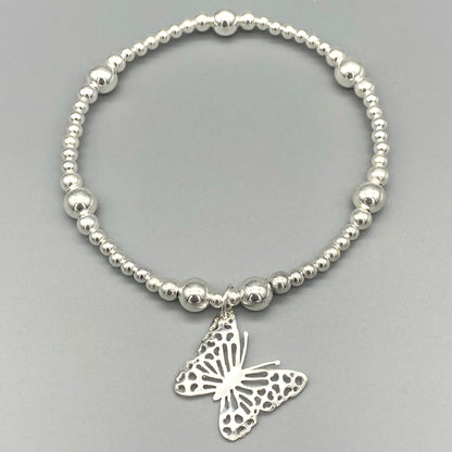 Butterfly charm sterling silver stacking bracelet for her by My Silver Wish