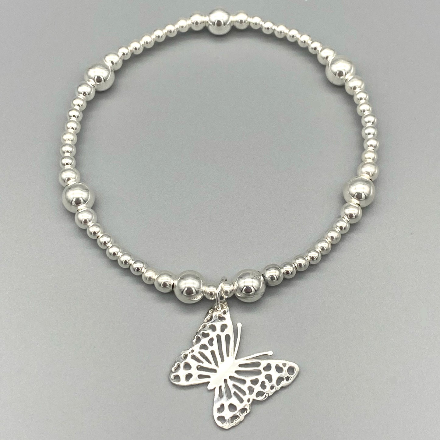 Butterfly charm sterling silver stacking bracelet for her by My Silver Wish