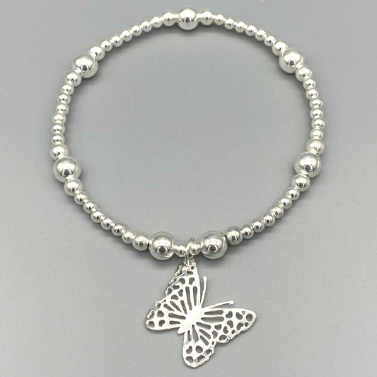 Butterfly charm sterling silver stacking bracelet for her by My Silver Wish