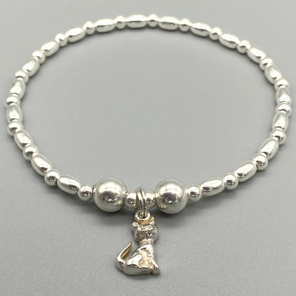 Cat charm sterling silver stacking bracelet for her by My Silver Wish