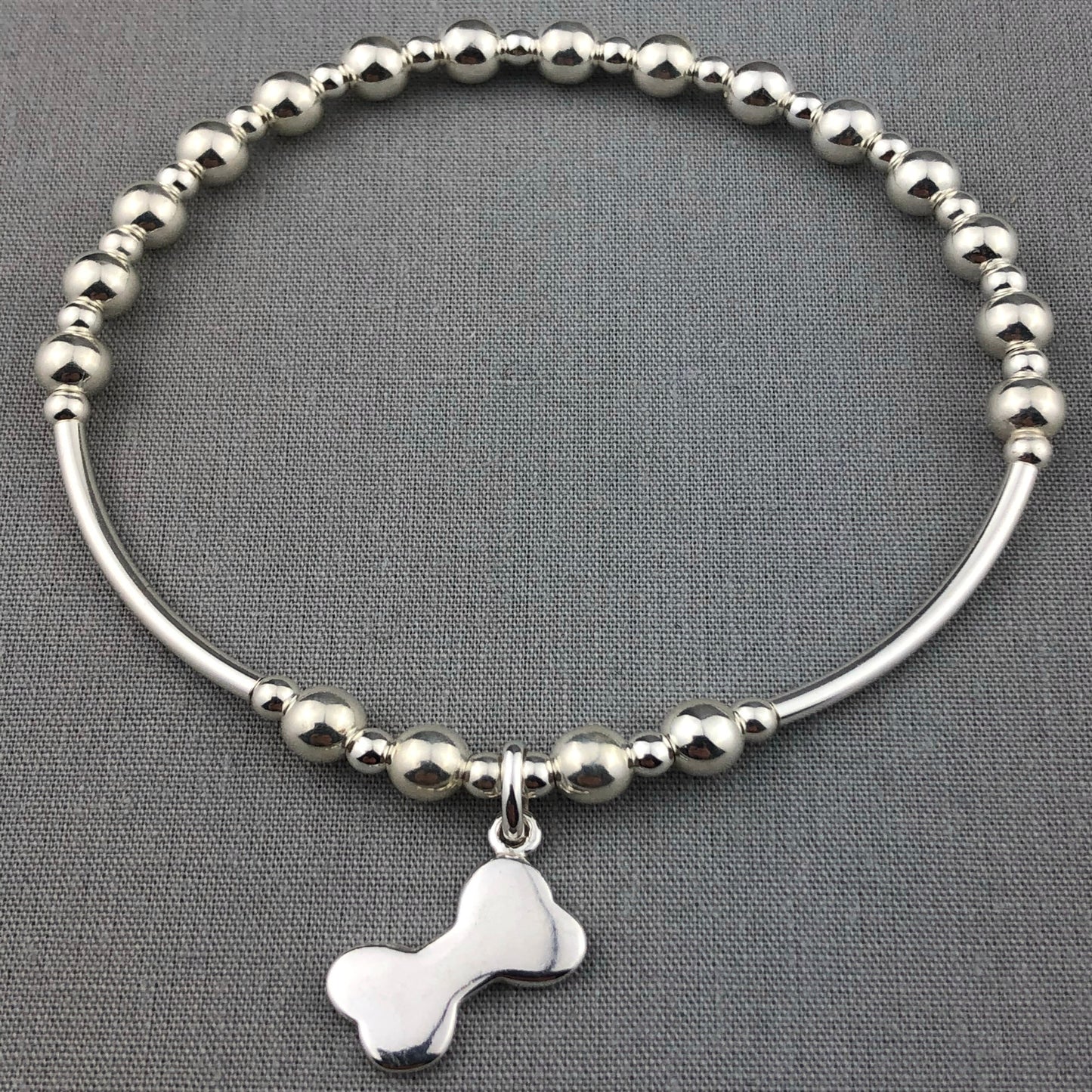 Dog Bone Charm Women's Sterling Silver Stacking Bracelet by My Silver Wish