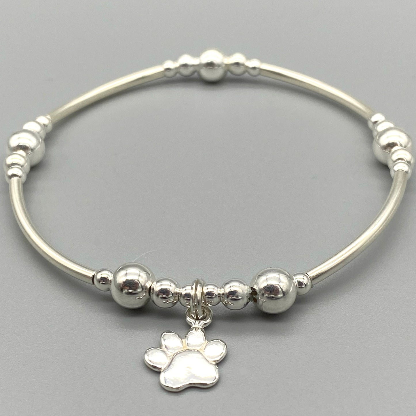 Cat paw charm women's sterling silver stacking bracelet by My Silver Wish
