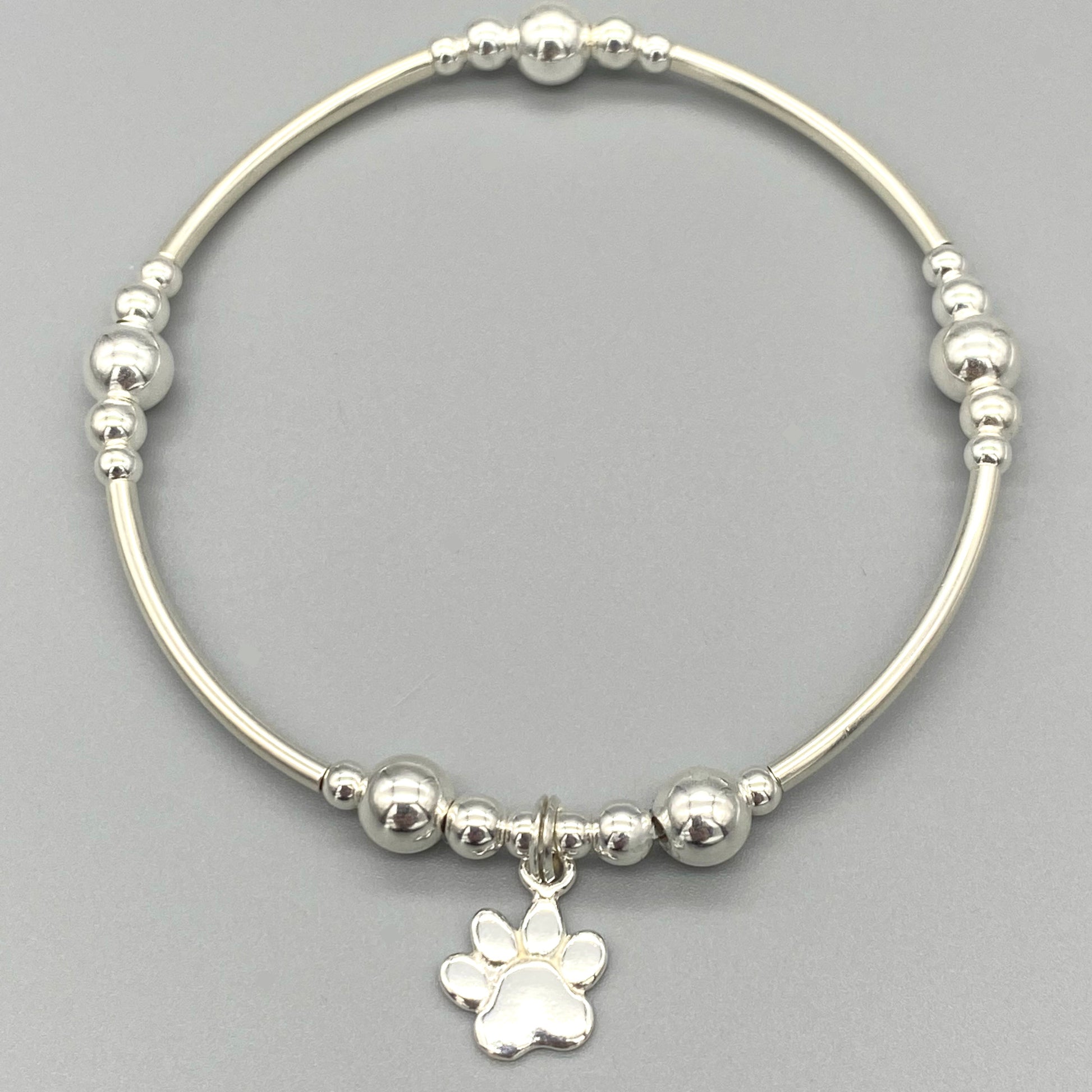 Cat paw charm women's sterling silver stacking bracelet by My Silver Wish