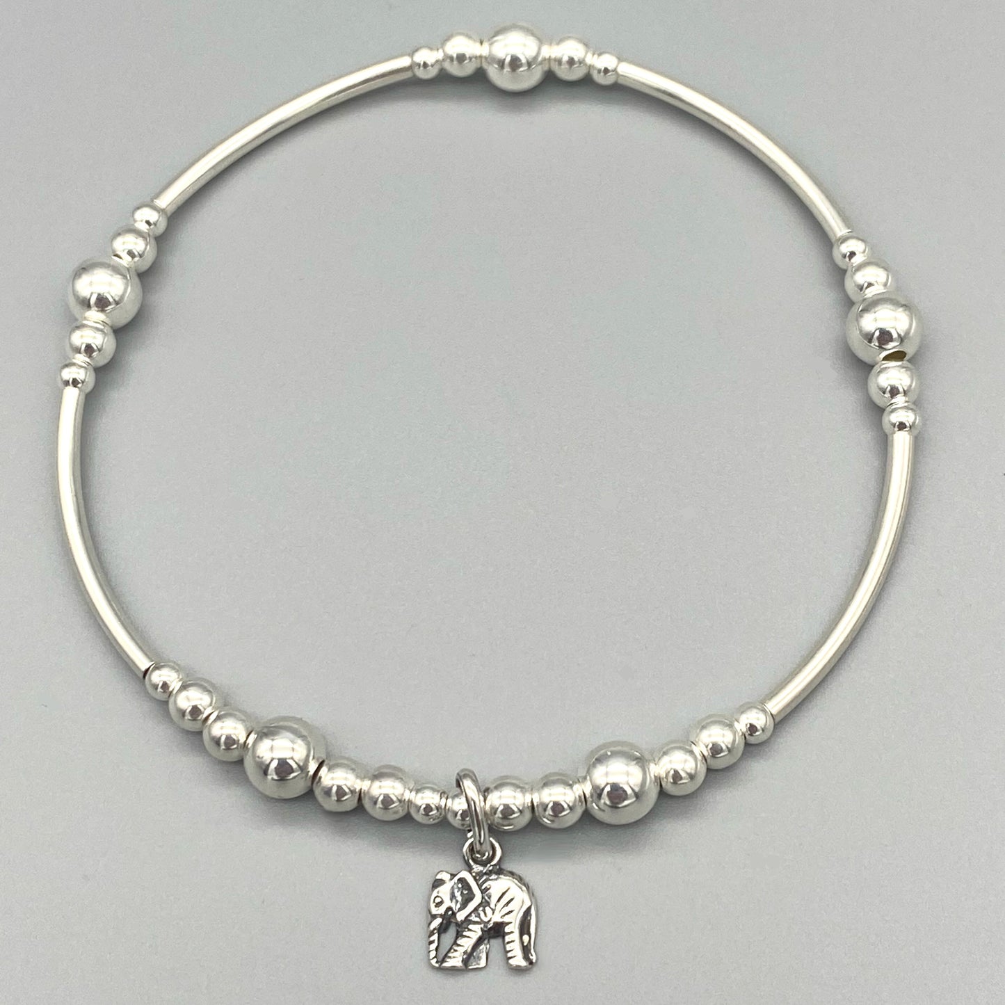 Elephant charm sterling silver women's stacking bracelet by My Silver Wish