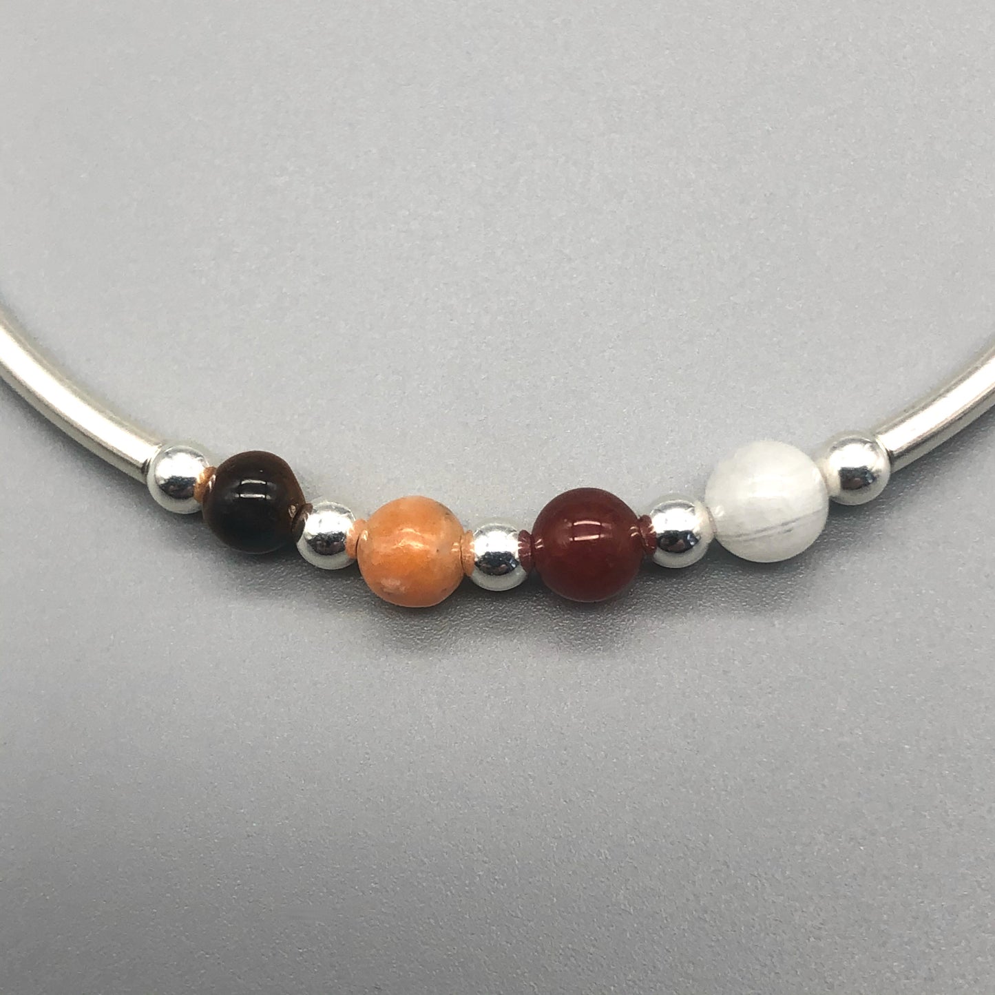 Closeup of Confidence healing crystal beaded sterling silver women's stacking bracelet by My Silver Wish