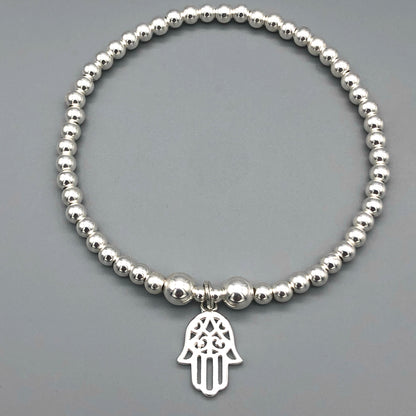 Hamsa Hand Charm Women's Sterling Silver Stacking Bracelet by My Silver Wish