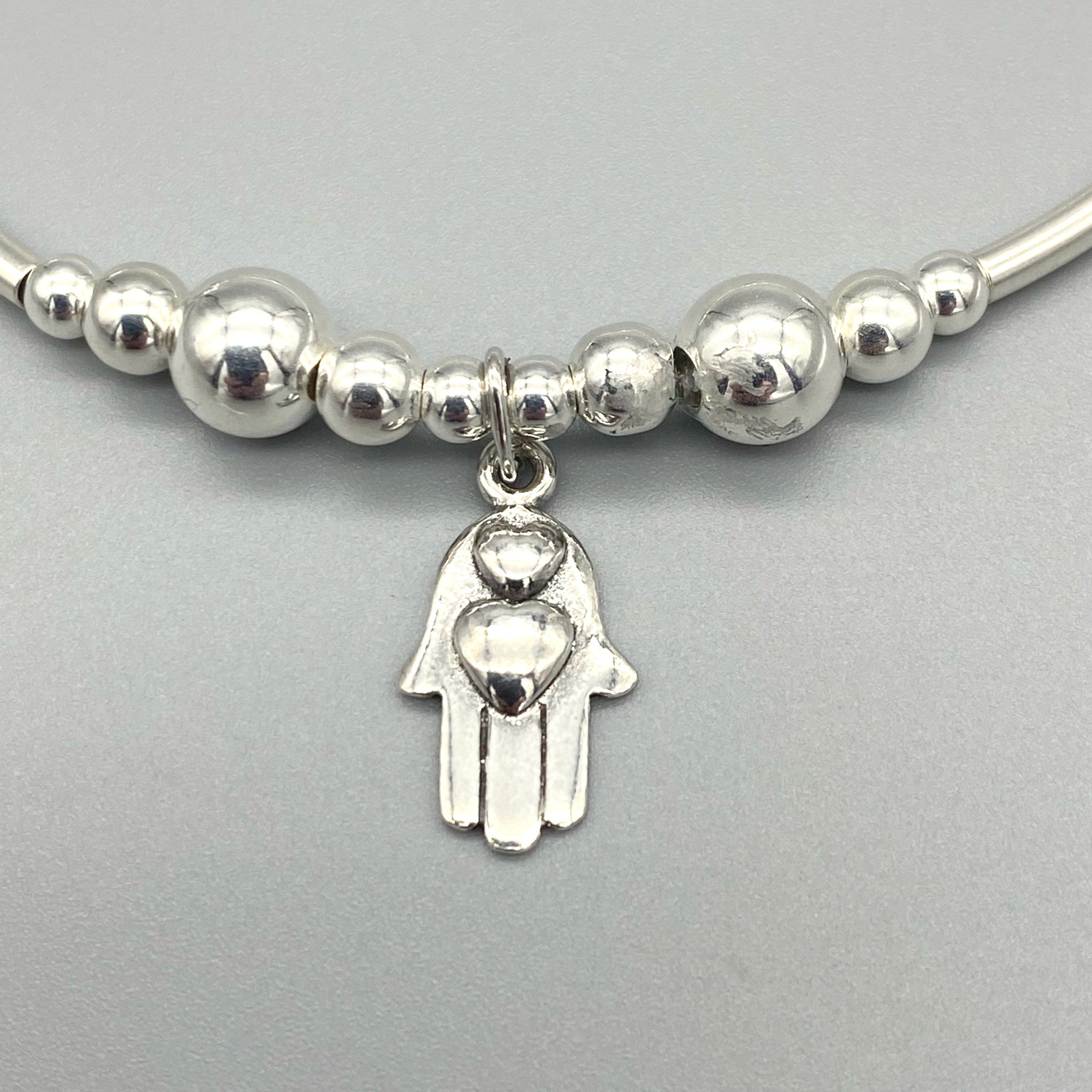 Bracciale Aoedej Argento 925 Con Ciondolo Heartbeat Hamsa E Zirconi - Regolabile, Regalo Donna