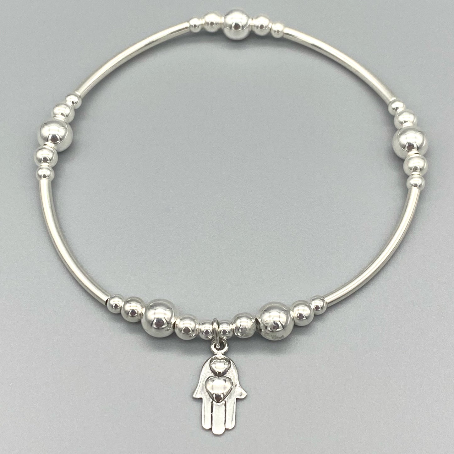 Hamsa Hand charm sterling silver stacking bracelet by My Silver Wish