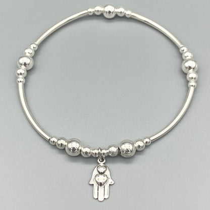 Hamsa Hand charm sterling silver stacking bracelet by My Silver Wish