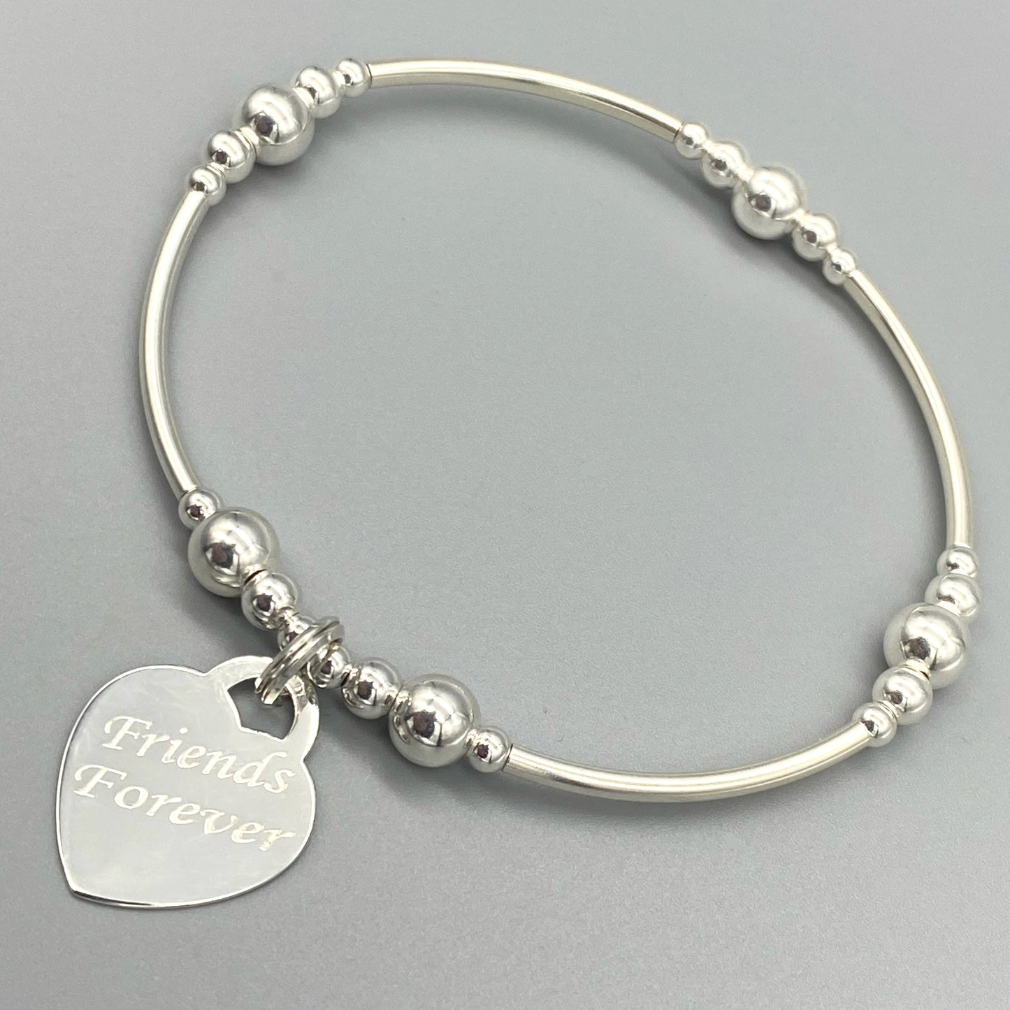 "Friends Forever" heart charm sterling silver stacking bracelet for her by My Silver Wish