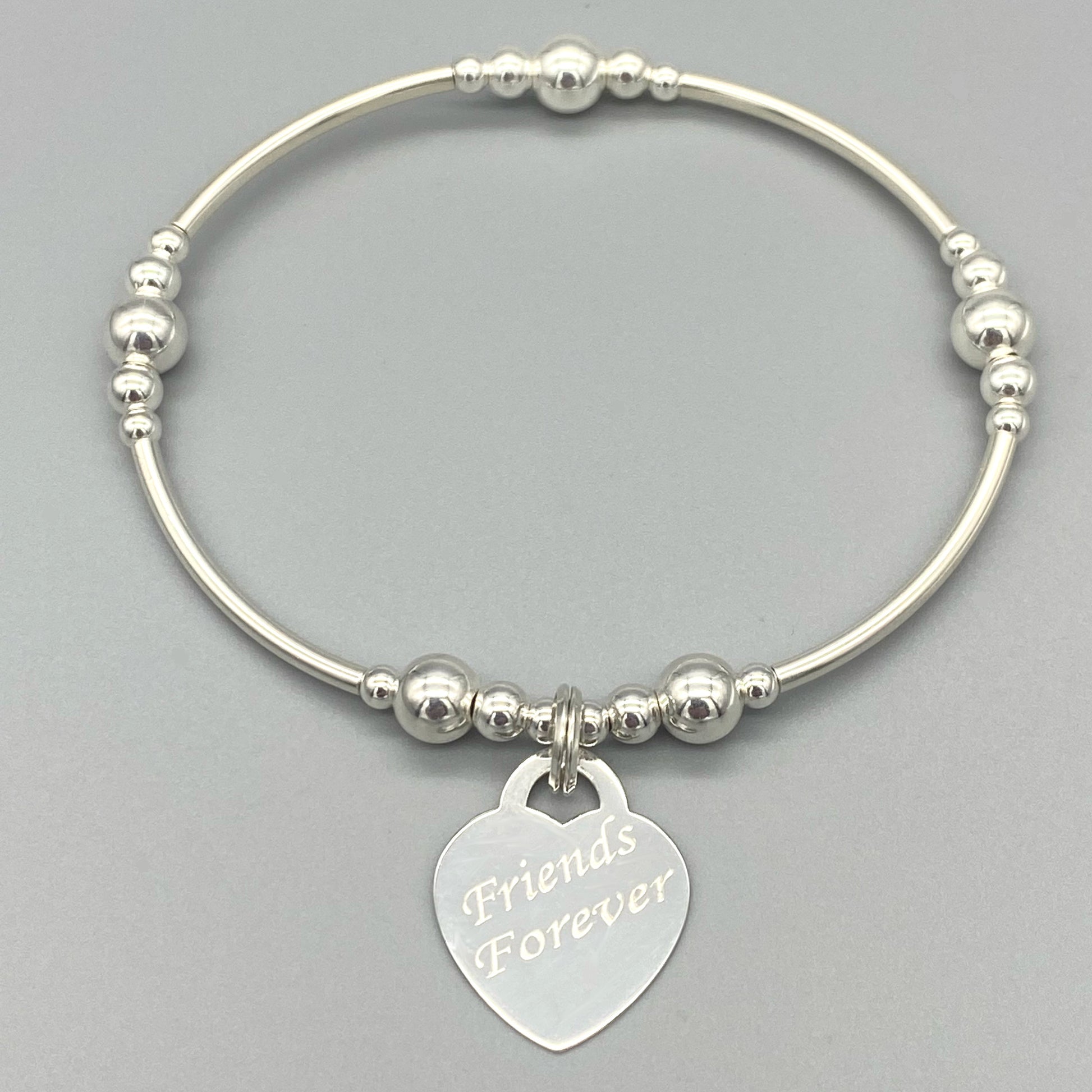"Friends Forever" heart charm sterling silver stacking bracelet for her by My Silver Wish