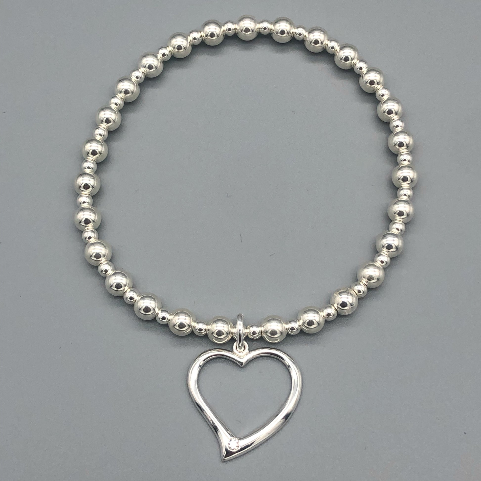 Large open heart sterling silver stacking charm bracelet by My Silver Wish