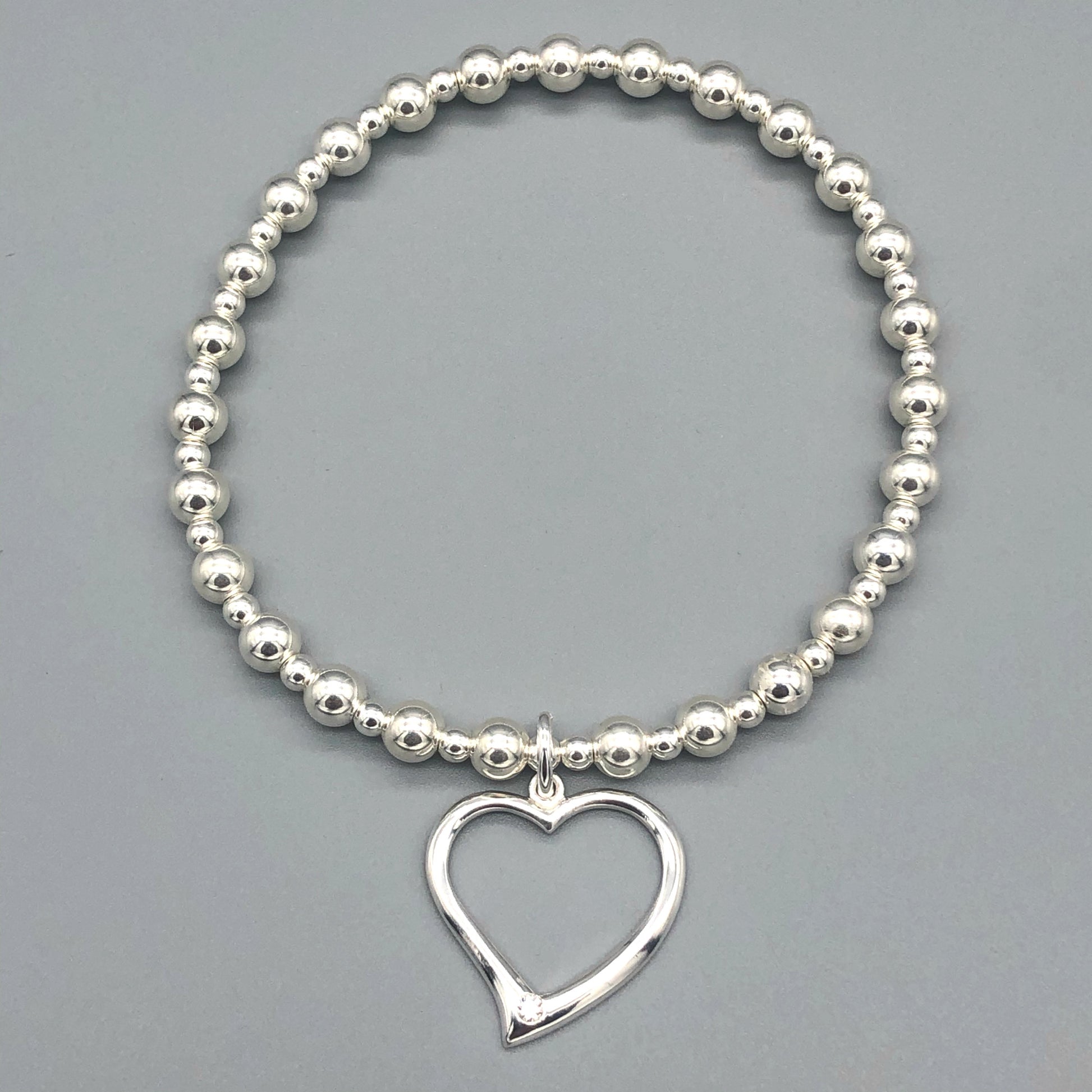 Open heart charm women's sterling silver stacking bracelet by My Silver Wish