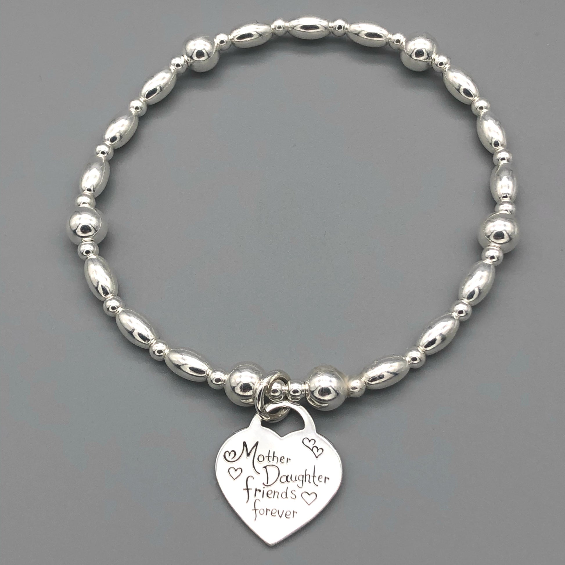 "Mother Daughter Friends Forever" charm women's hand-made sterling silver stacking bracelet by My Silver Wish
