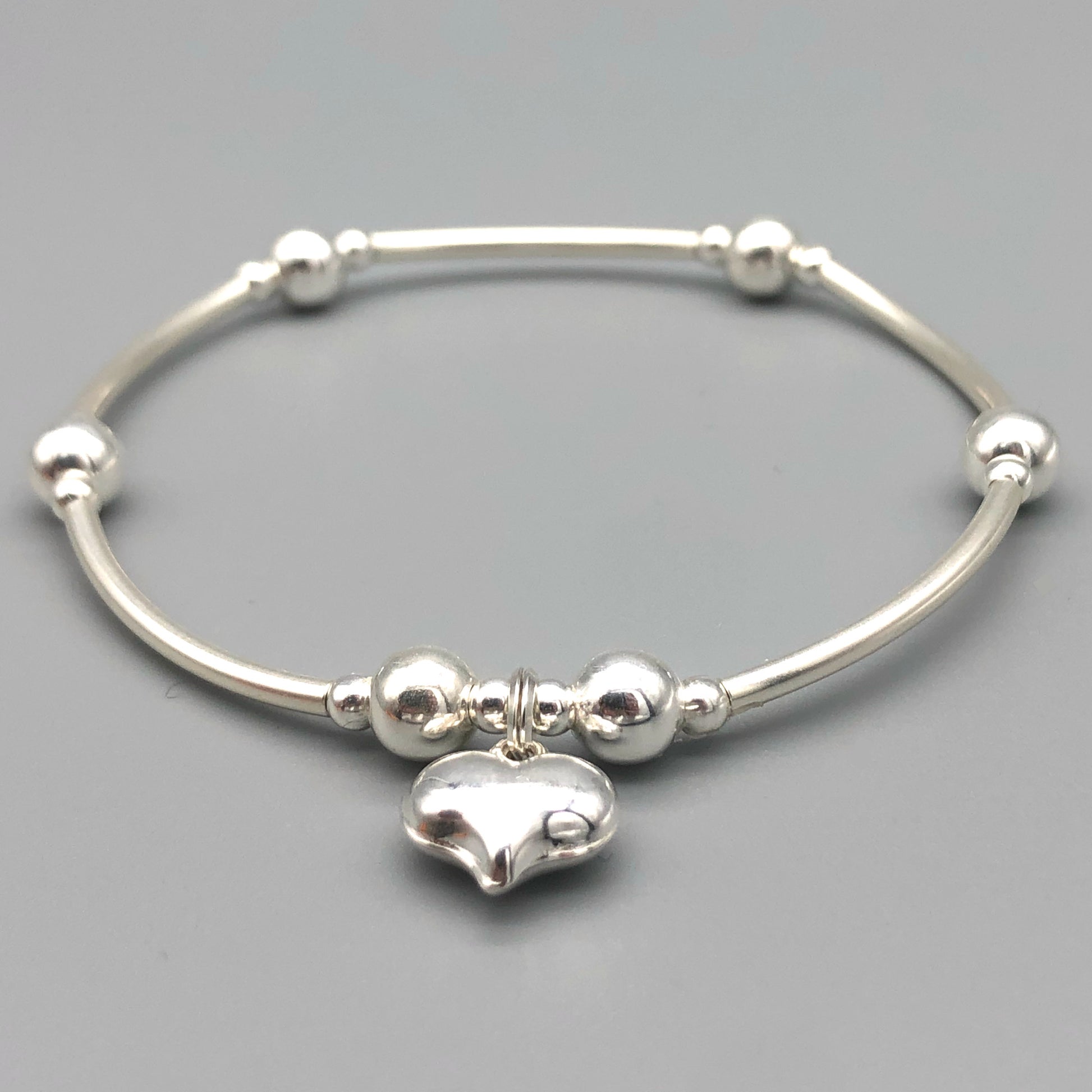 Puff heart charm sterling silver hand-made girl's stacking bracelet by My Silver Wish