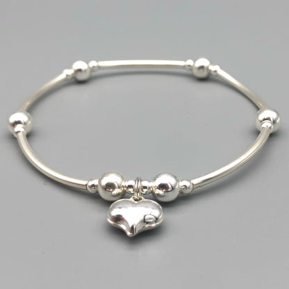 Puff Heart Charm Women's Sterling Silver Stacking Bracelet by My Silver Wish