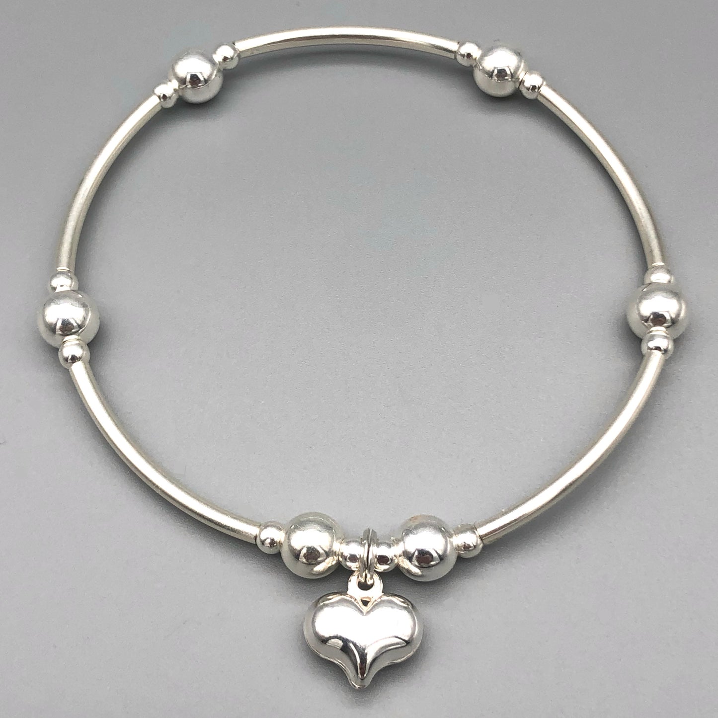 Puff heart charm sterling silver hand-made girl's stacking bracelet by My Silver Wish