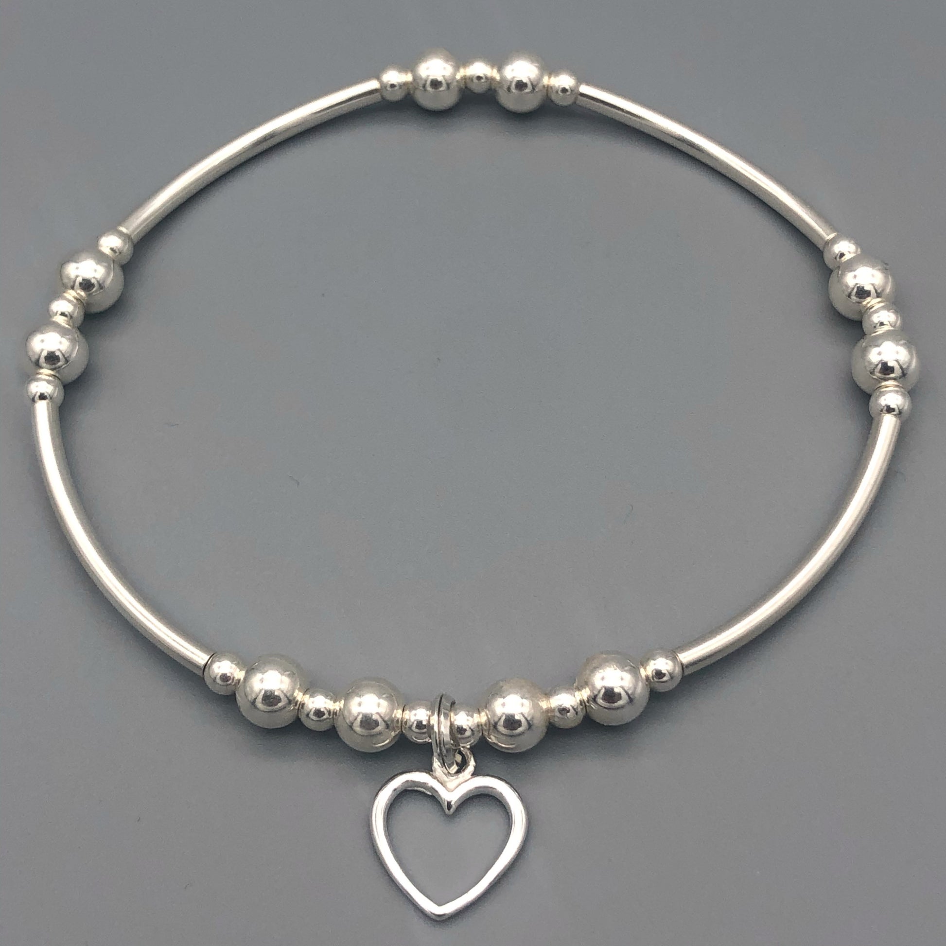 Small open heart sterling silver stacking charm bracelet by My Silver Wish