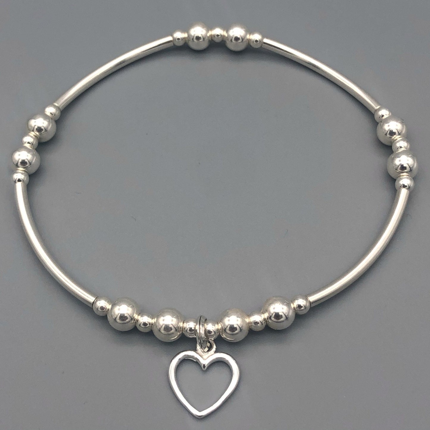 Open heart charm sterling silver stacking charm bracelet by My Silver Wish