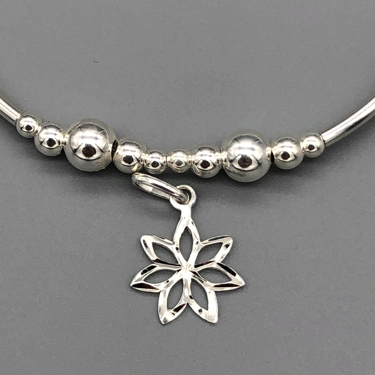 Lilly flower charm women's sterling silver stack bracelet