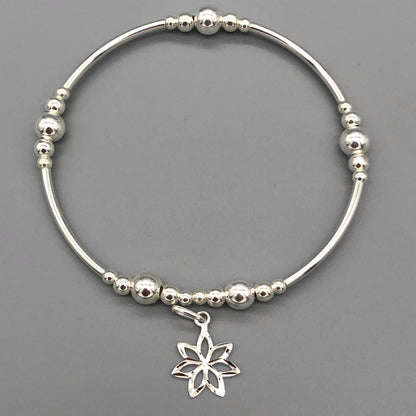 Lilly flower charm women's sterling silver stack bracelet
