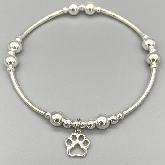 Cat Paw Charm Sterling Silver Stacking Bracelet for Her by My Silver Wish