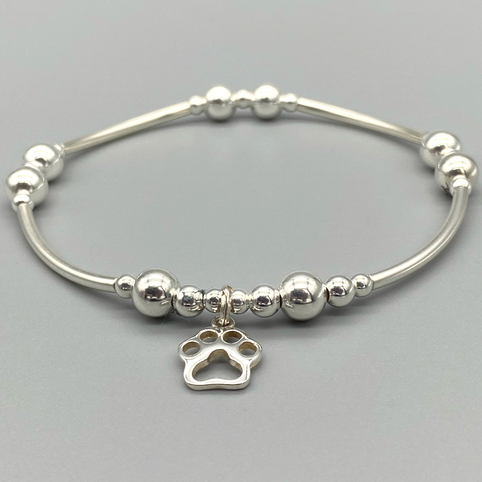 Dog Paw Charm Sterling Silver Stacking Bracelet for her by My Silver Wish