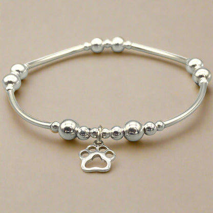 Dog Paw Charm Women's Sterling Silver Stacking Bracelet by My Silver Wish