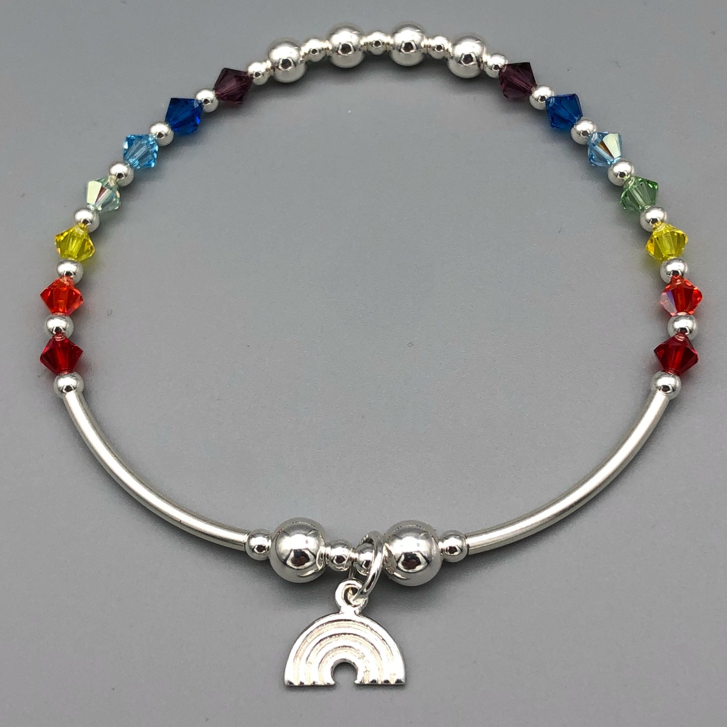Rainbow Women's Sterling Silver Stacking Charm Bracelet by My Silver Wish