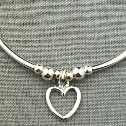 Open heart charm sterling silver stacking charm bracelet by My Silver Wish