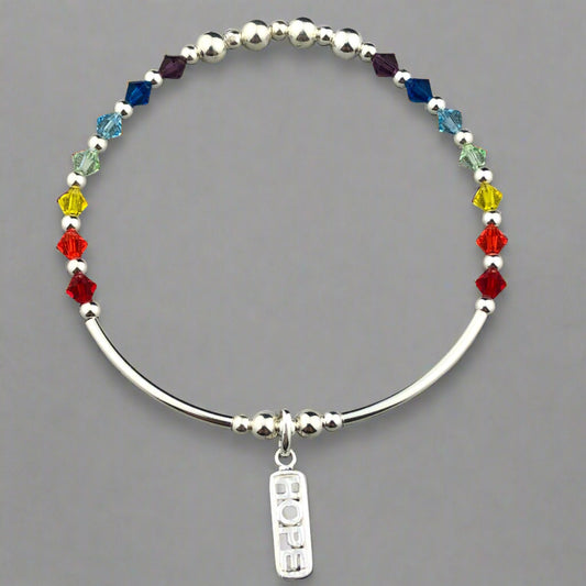 "Hope" Rainbow Crystal Sterling Silver Women's Stacking Charm Bracelet by My Silver Wish