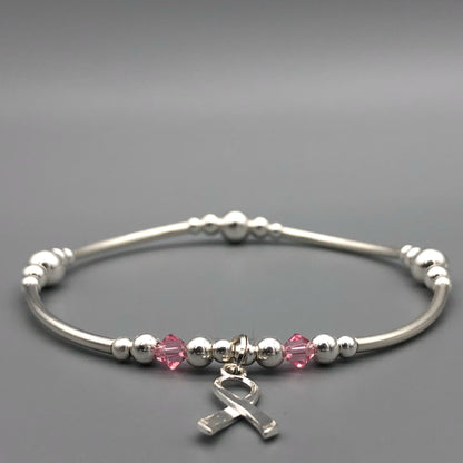 Breast Cancer Awareness Ribbon charm sterling silver women's stacking bracelet by My Silver Wish