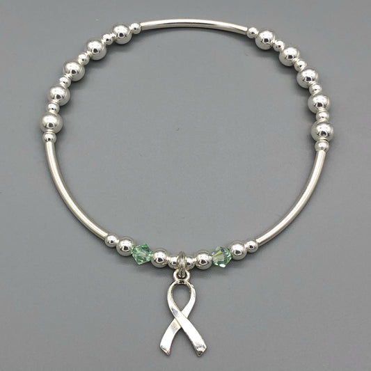 Mental Health Awareness ribbon charm sterling silver hand-made women's stacking bracelet by My Silver Wish