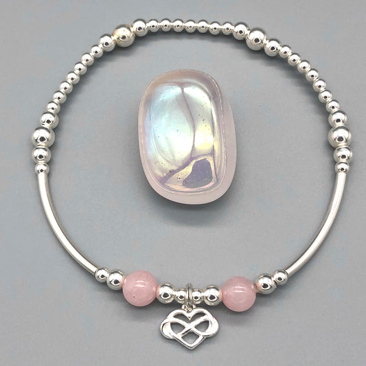Infinity heart charm rose quartz children's sterling silver stacking bracelet by My Silver Wish