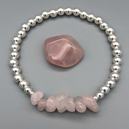 Rose quartz chips & sterling silver stacking bracelet by My Silver Wish