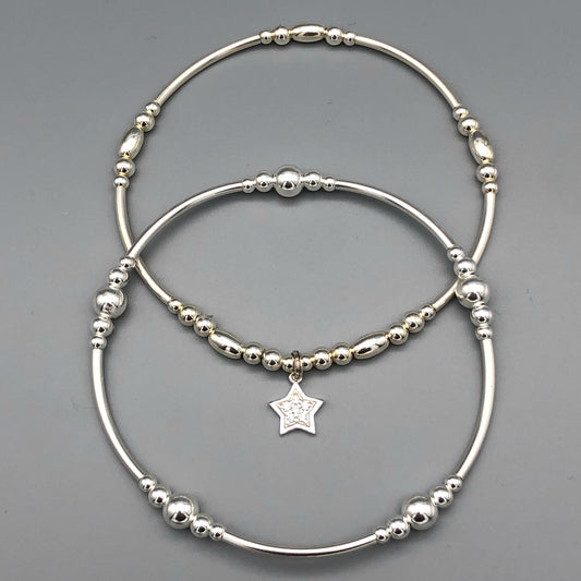 Star charm and stack filler sterling silver women's stacking bracelet gift set by My Silver Wish