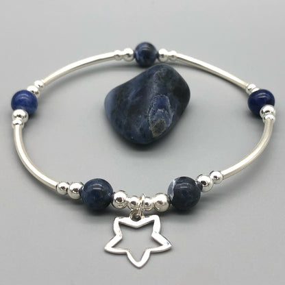 Star charm sodalite healing stone &  sterling silver beads women's stacking bracelet by My Silver Wish]