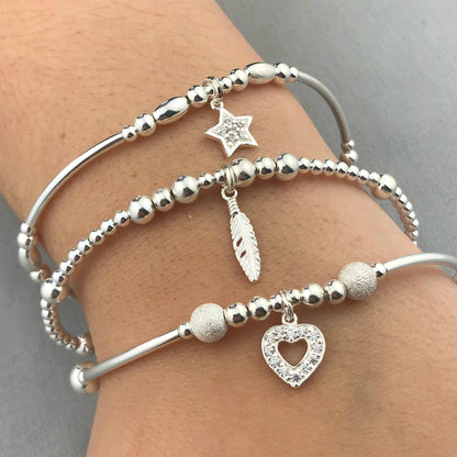 "Wish come true" Women's Sterling Silver Stacking Charm Bracelet Set by My Silver Wish