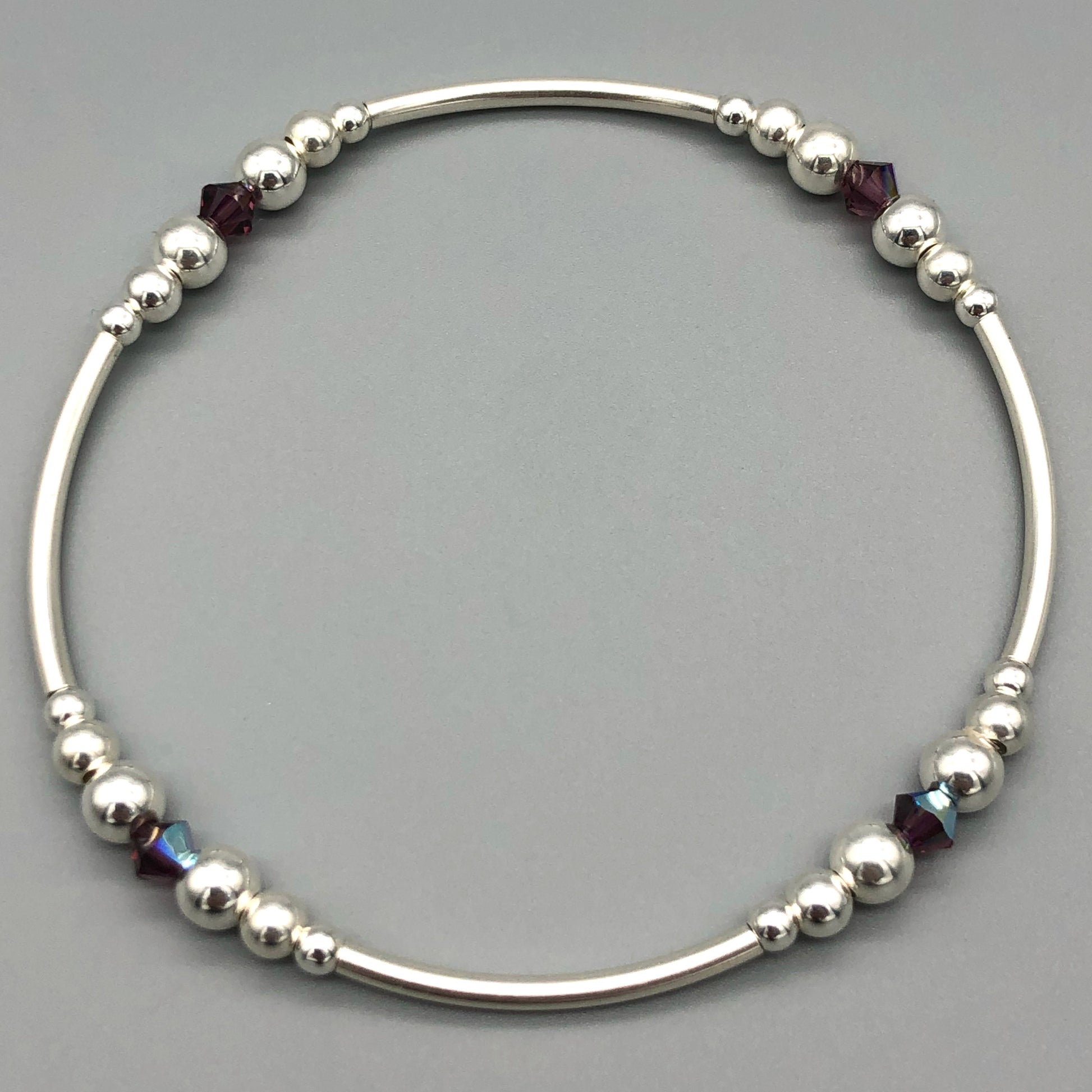 Purple Crystals Sterling Silver Women's Stacking Beaded Bracelet by My Silver Wish