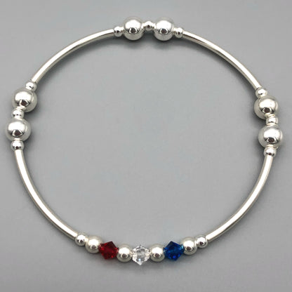 Red White Blue Crystals Sterling Silver Women's Stacking Beaded Bracelet by My Silver Wish