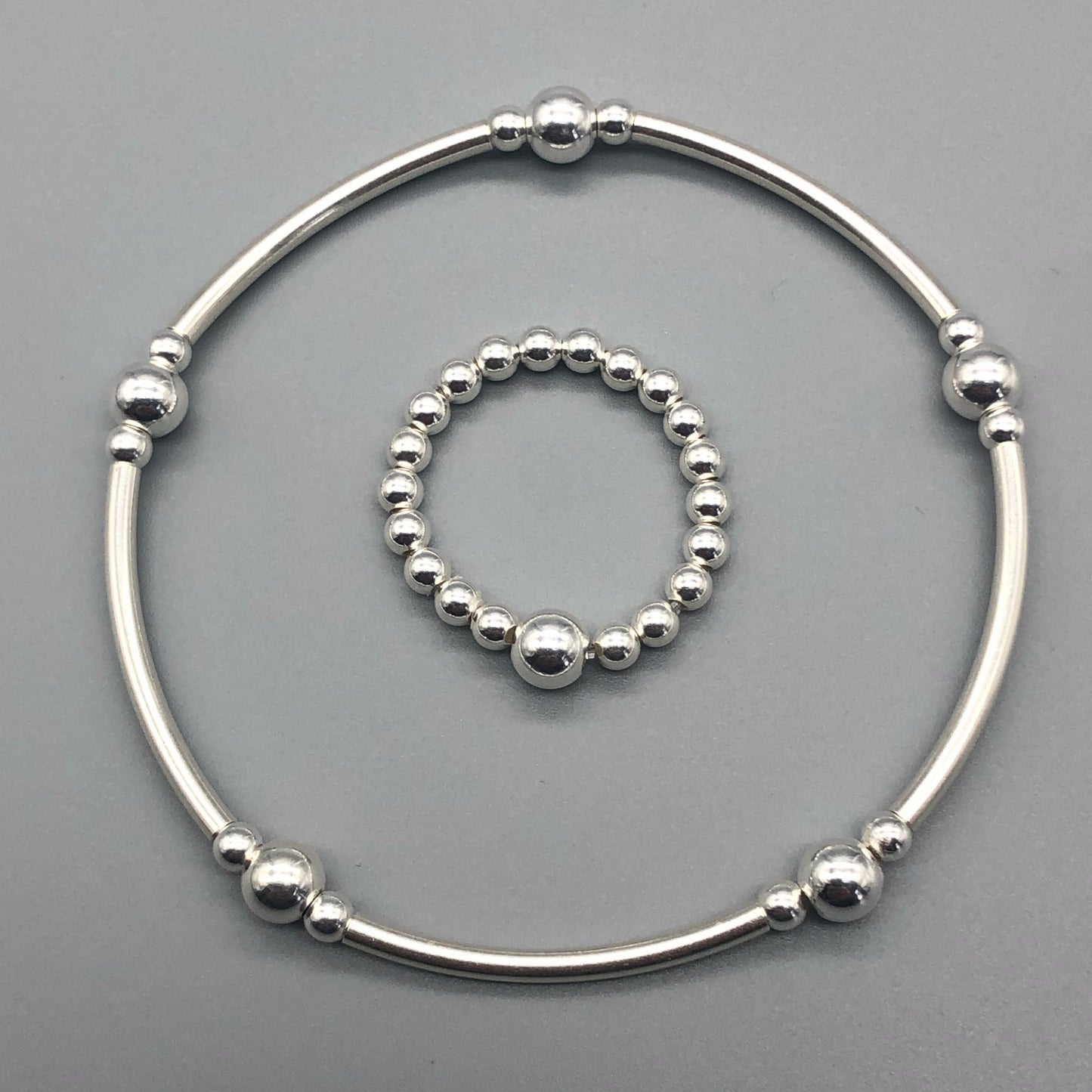 Sterling silver women's stacking filler bracelet & ring set by My Silver Wish