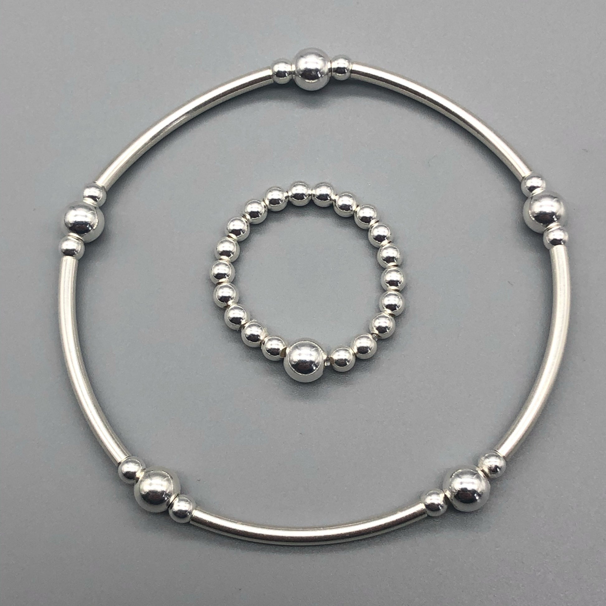 Sterling silver women's stacking filler bracelet & ring set by My Silver Wish
